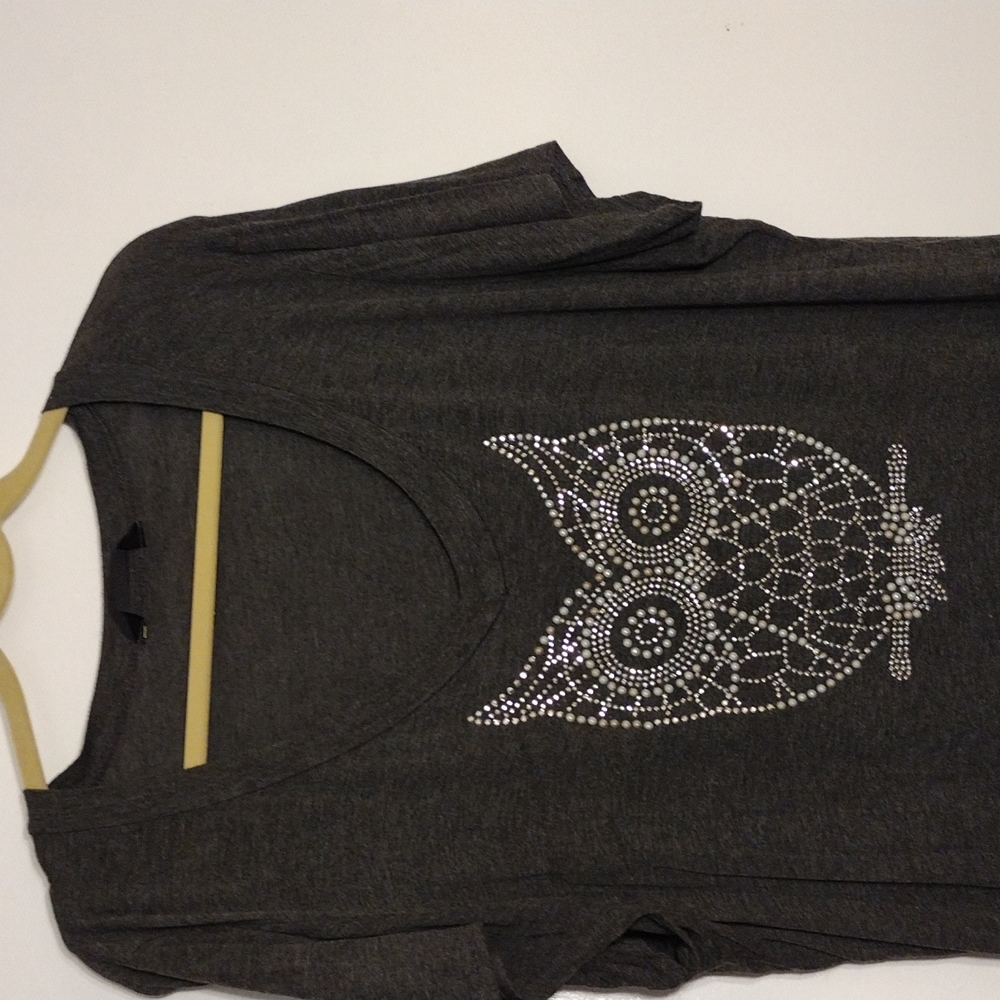 SJS Women's Short Sleeve Shirt 1X Owl Rhinestone